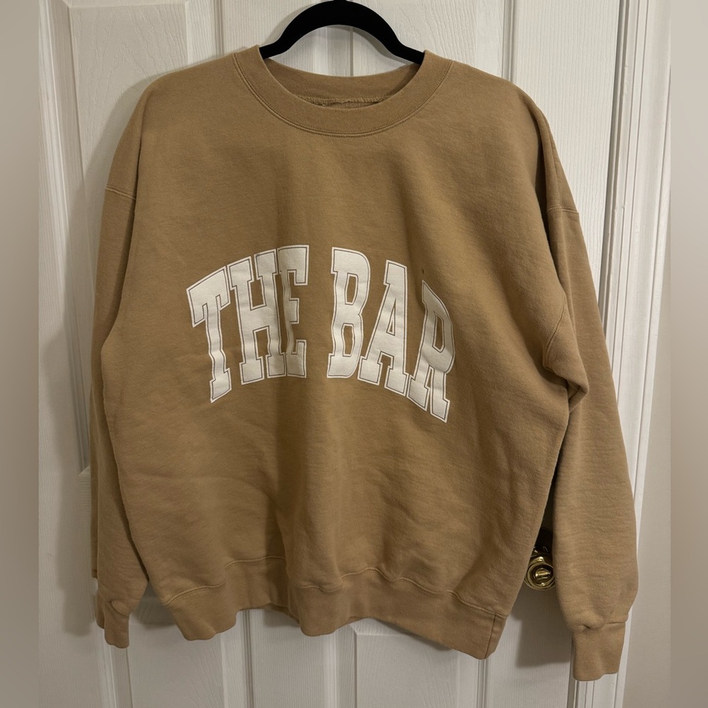 The Bar varsity sweatshirt tan and white
